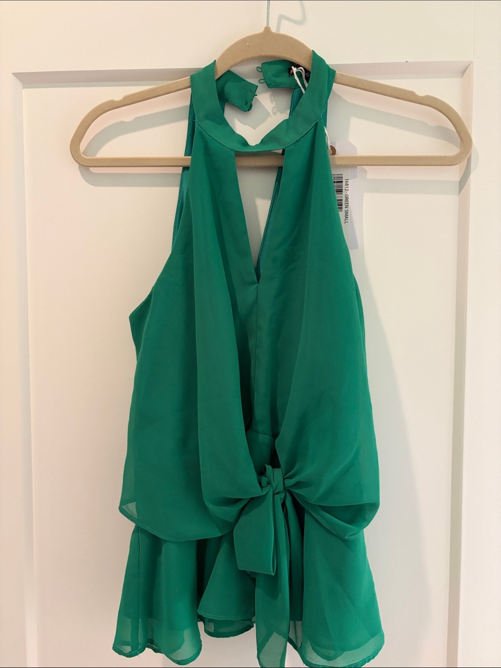 Green Halter Tie-Front Chiffon Blouse